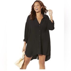 NWT Swimsuits for All Women's Shea High-Low Button Front Cover Up Shirt Sz 10/12
